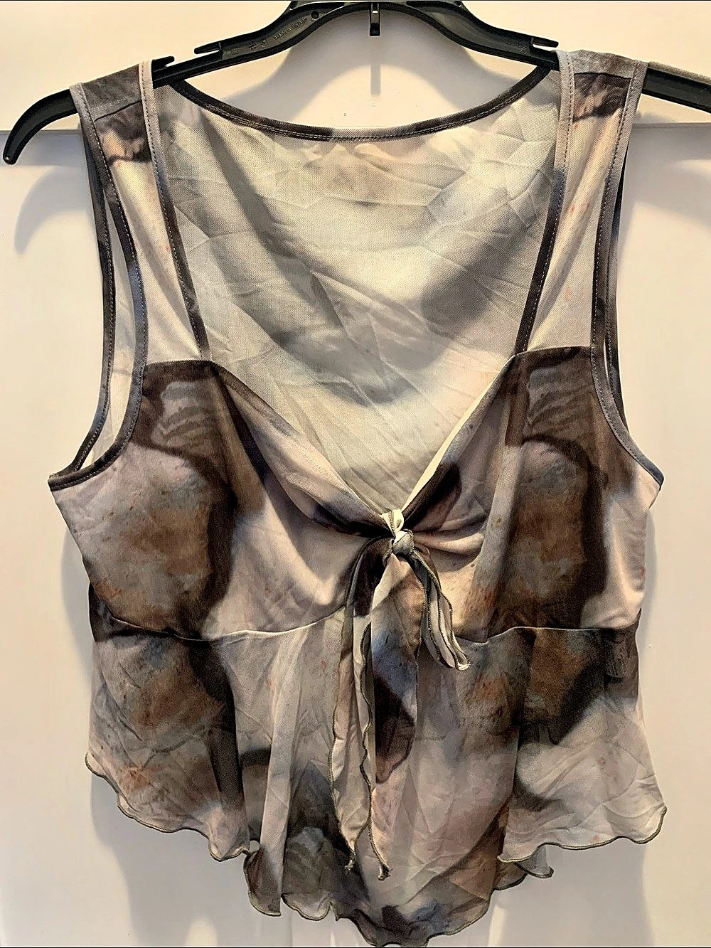 SHEIN CURE Abstract Sheer Tie Front Tank Gray 3XL